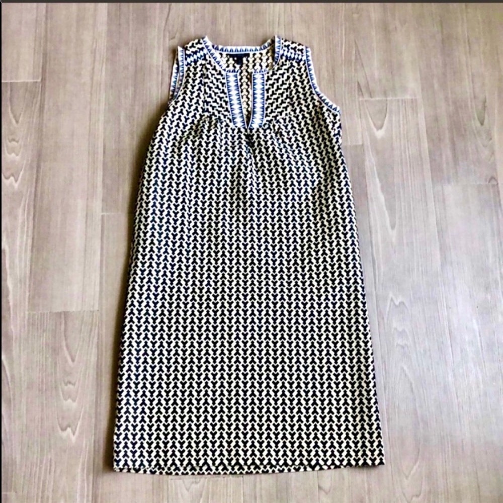 J. Crew Tan Blue Printed Arrow Shift Dress